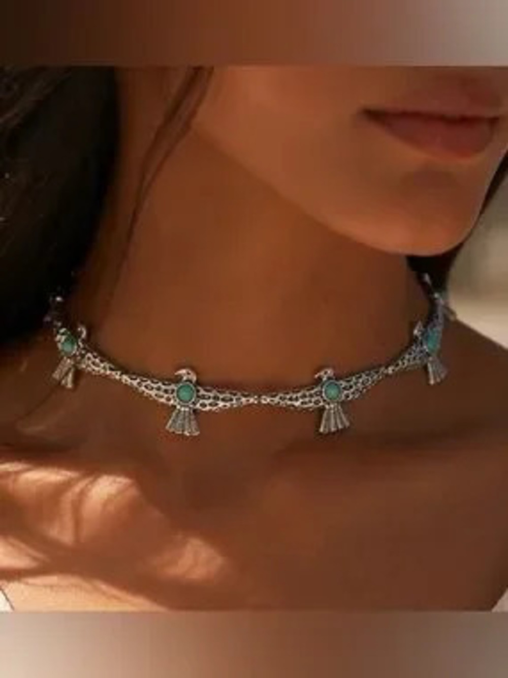 Vintage Turquoise Thunderbird Choker Necklace